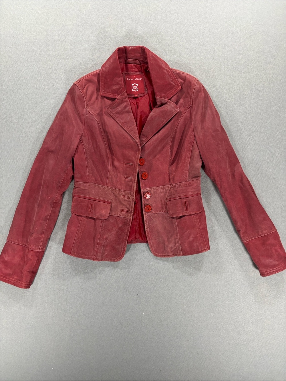 Laura di Sarpi red Women's Leather Blazer Jacket 36 4-6